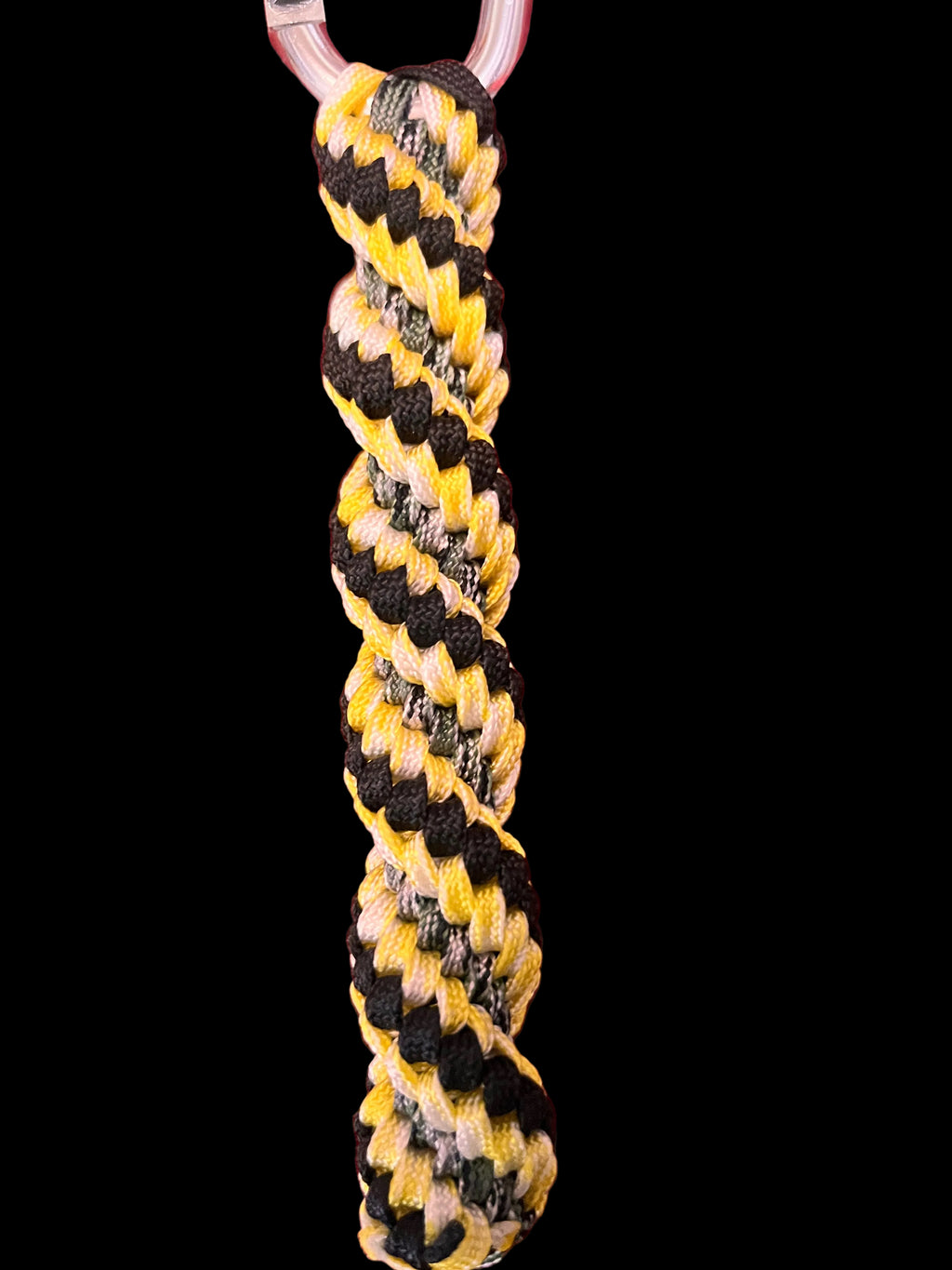 5"(13cm) 4-strings Artisan Handwoven Helix Spiral Paracord Collectible Keychain – Black Yellow Green