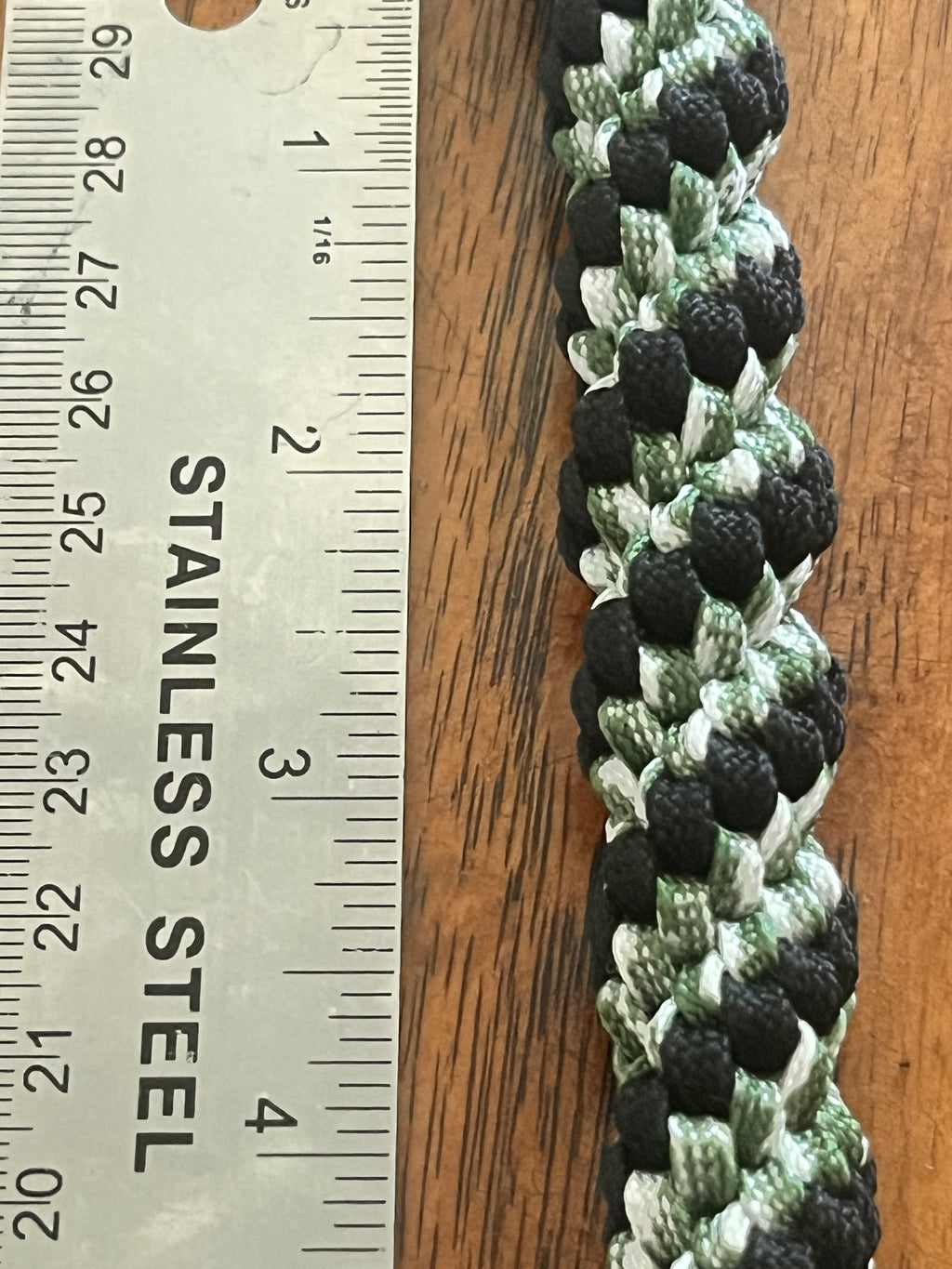 5"(13cm) 3-string Artisan Handwoven Helix Spiral Paracord Collectible Keychain – Black & Green with White accents