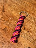 5"(13cm) 4-string Artisan Handwoven Helix Spiral Paracord Collectible Keychain – Black, Pink and Orange