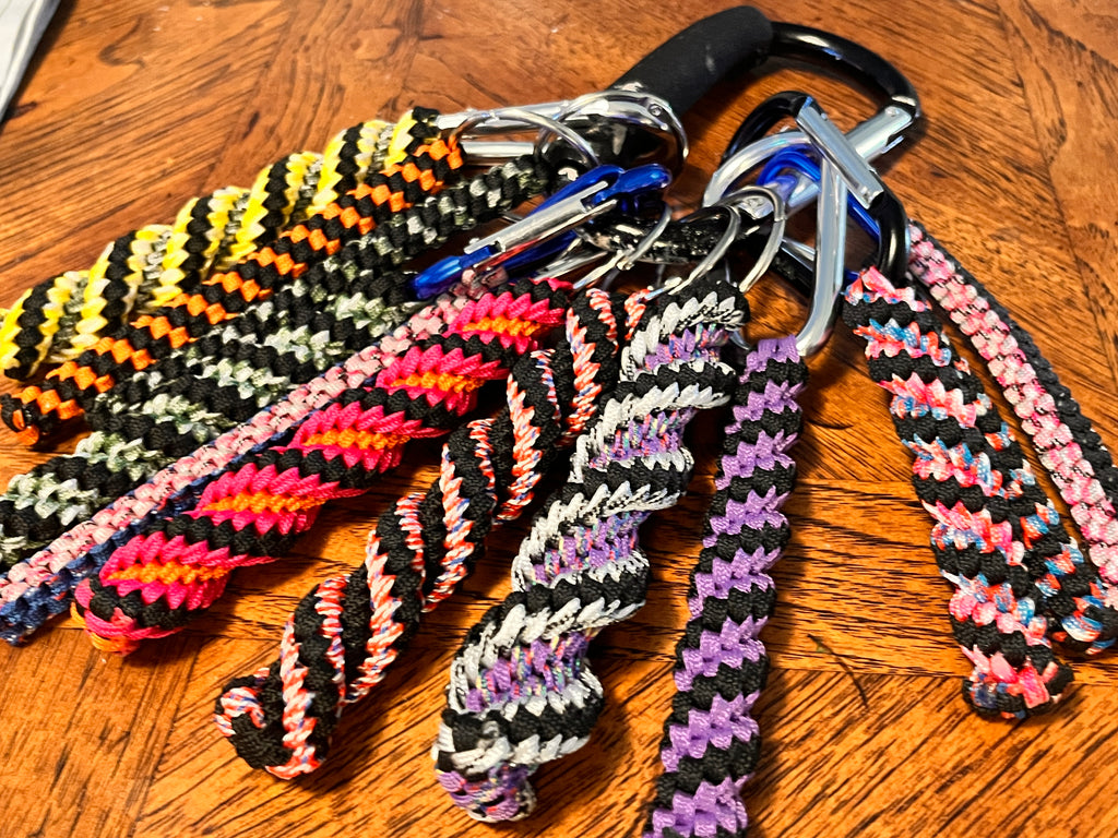 5 1/2"(14cm) 2-string Artisan Handwoven Helix Spiral Paracord Collectible Keychain – Black and Multi Color