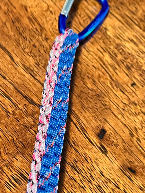 5 1/2"(14cm) 2-string Artisan Handwoven Helix Spiral Paracord Collectible Keychain – Blue and Multi Color